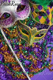 Mardi Gras Sequin Mask With Colored Beads Off-Shoulder Blouse