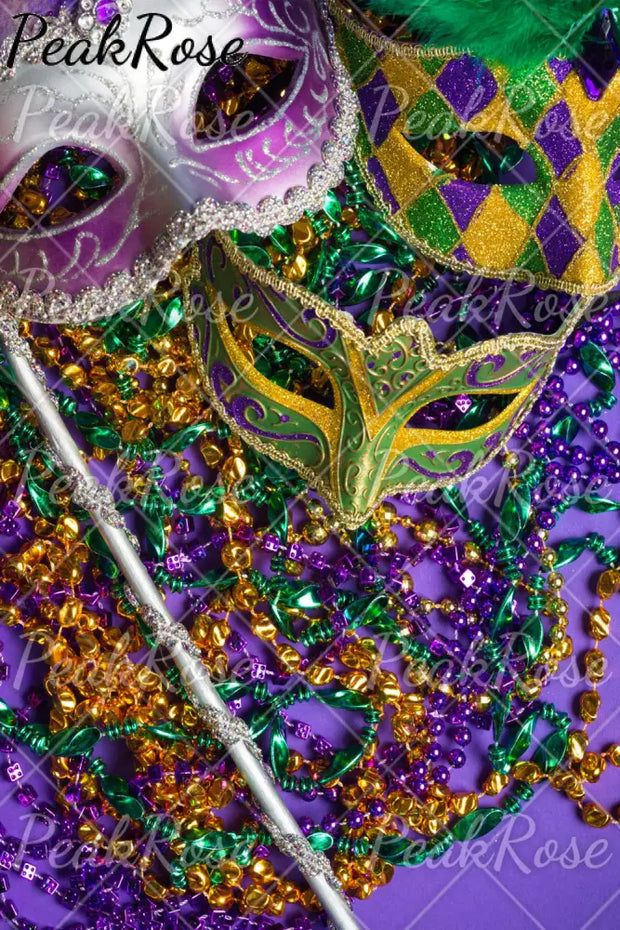 Mardi Gras Sequin Mask With Colored Beads Ripped Jeans