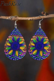 Mardi Gras Teardrop Sunflower Pu Leather Earrings