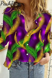 Mardi Gras Tricolor Summer Plant Long Sleeve Shirt S / Multicolor Women