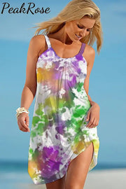 Mardi Gras Tricolor Tie Dye Sleeveless Dress