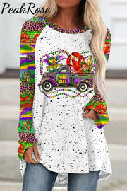 Mardi Gras Truck With Mask Fleur De Lis And Crawfish Western Leopard Print Tunic Polka / S