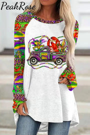 Mardi Gras Truck With Mask Fleur De Lis And Crawfish Western Leopard Print Tunic White / S