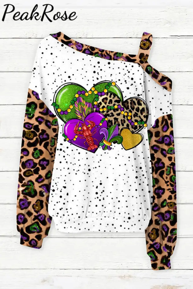 Mardi Gras Western Leopard Love Heart Crawish Off-Shoulder Blouse