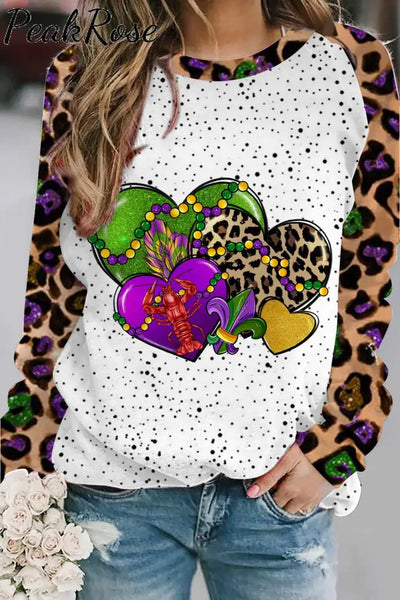 Mardi Gras Western Leopard Love Heart Crawish Sweatshirt S / Multicolor