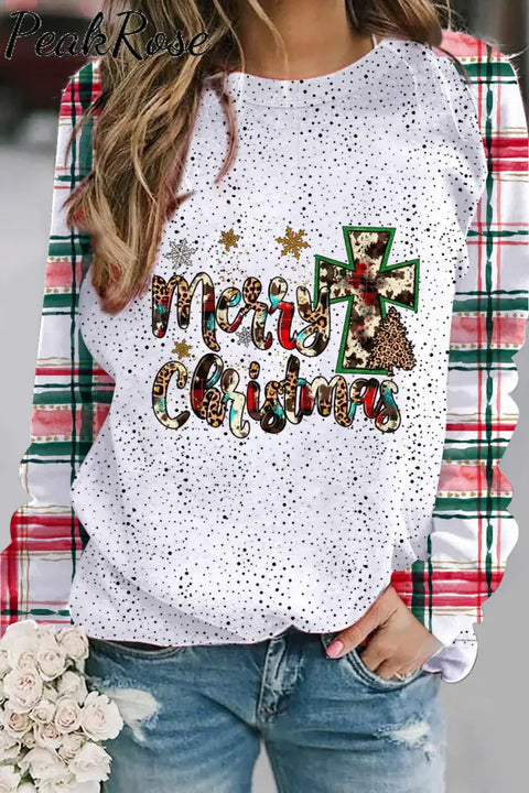 Merry Christmas Plaid Sweatshirt S / Photo Color