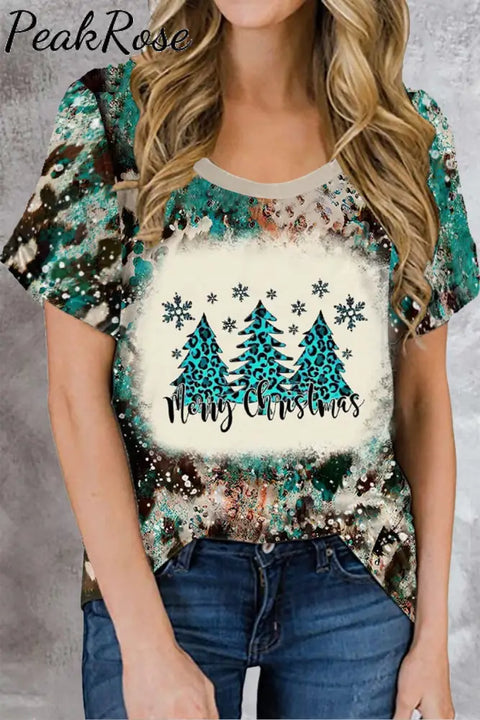 Merry Christmas Round Neck Short Sleeve T-Shirt S