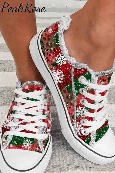 Merry Christmas Snowflake Leopard Print Shoes Canvas Sneakers / 3.5(35)