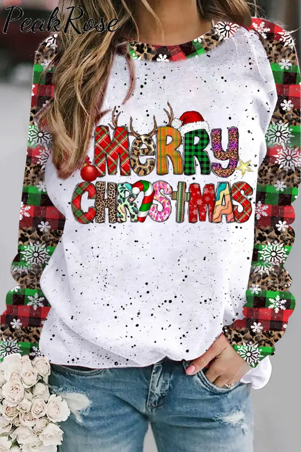 Merry Christmas Snowflake Plaid Leopard Print Sweatshirt