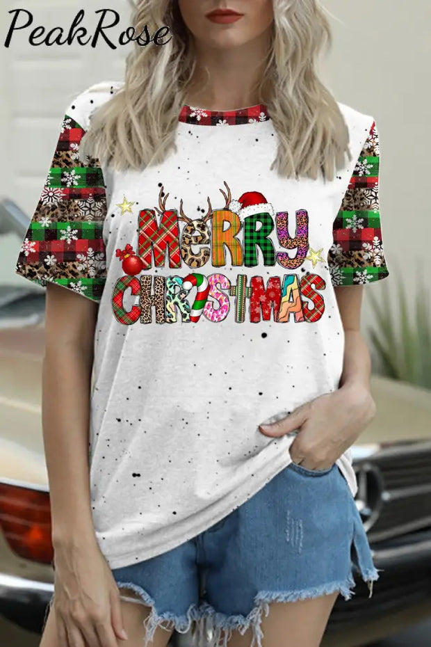 Merry Christmas Snowflake Plaid Leopard Print T-Shirt T-Shirt