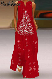 Merry Christmas Tree Sleeveless Maxi Dress S / Red