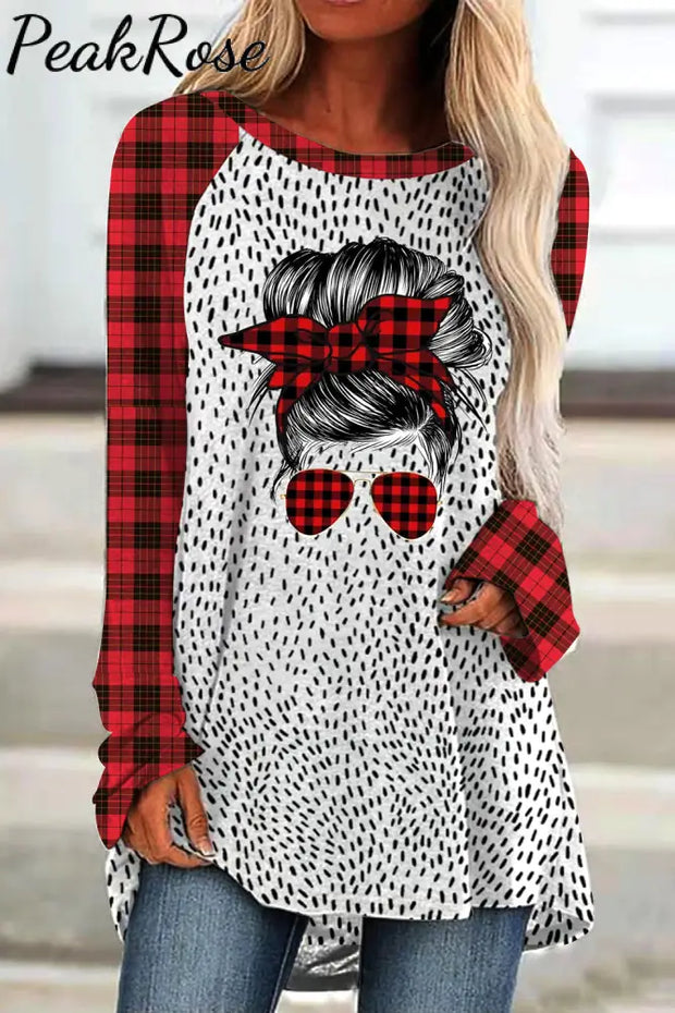 Messy Bun Plaid Loose Tunic