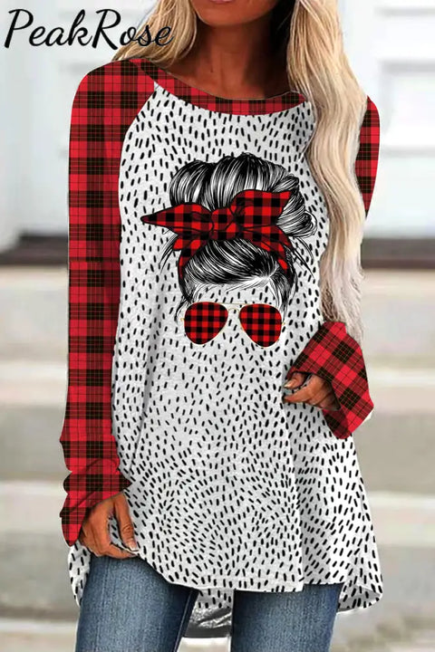 Messy Bun Plaid Loose Tunic S /