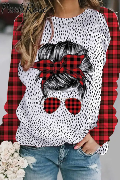 Messy Bun Plaid Sweatshirt S /