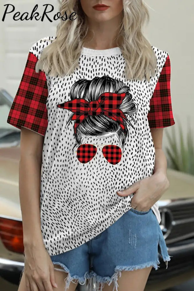 Messy Bun Plaid T-Shirt S /