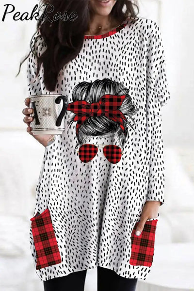 Messy Bun Plaid Tunic With Pockets S /