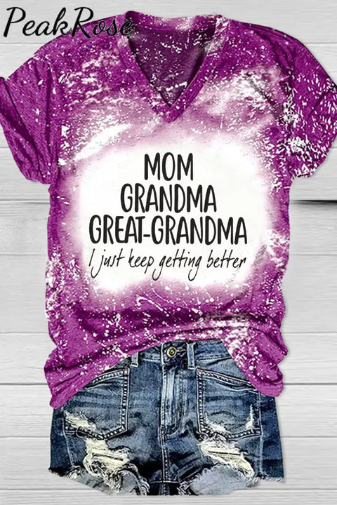 Mom Grandma Great-Grandma Bleached Print V-Neck T-Shirt T-Shirt