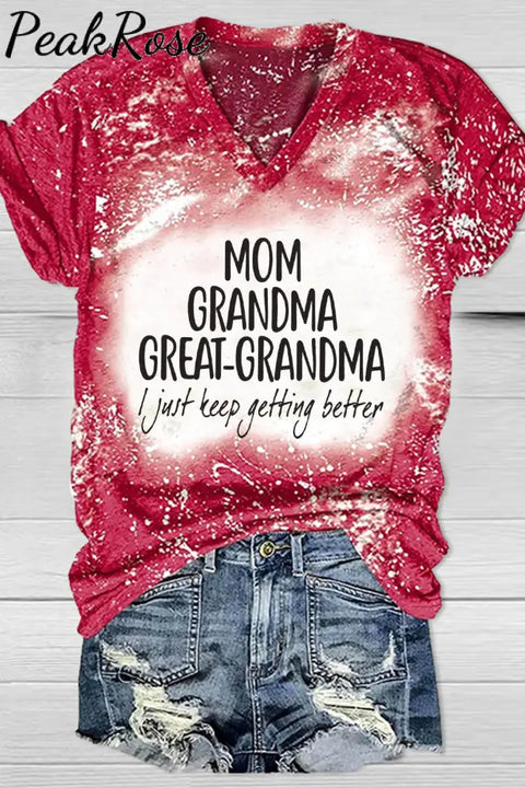 Mom Grandma Great-Grandma Bleached Print V-Neck T-Shirt T-Shirt