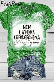 Mom Grandma Great-Grandma Bleached Print V-Neck T-Shirt T-Shirt