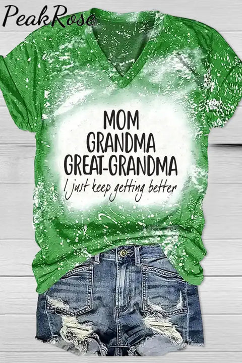 Mom Grandma Great-Grandma Bleached Print V-Neck T-Shirt T-Shirt