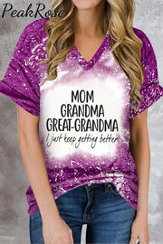 Mom Grandma Great-Grandma Bleached Print V-Neck T-Shirt Purple / S T-Shirt