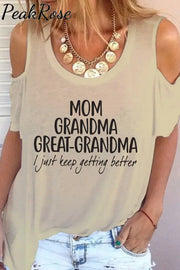 Mom Grandma Great-Grandma Print Cold Shoulder T-Shirt