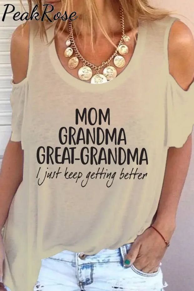 Mom Grandma Great-Grandma Print Cold Shoulder T-Shirt