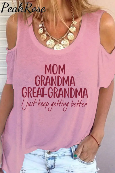 Mom Grandma Great-Grandma Print Cold Shoulder T-Shirt