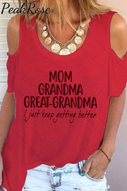 Mom Grandma Great-Grandma Print Cold Shoulder T-Shirt