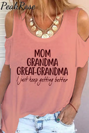 Mom Grandma Great-Grandma Print Cold Shoulder T-Shirt