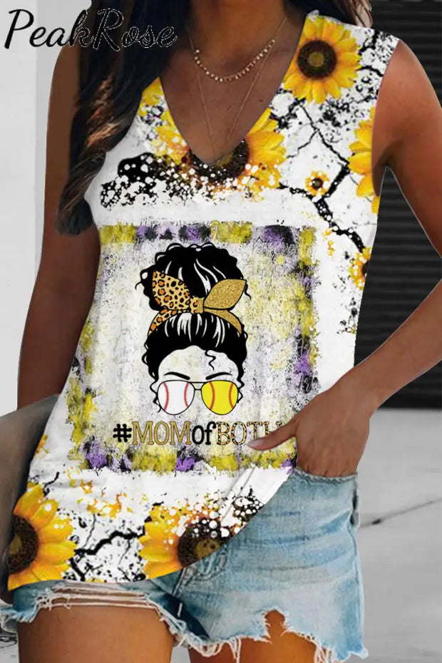 Mom Of Both Softball And Baseball Sunflower Tank Top S / Yellow