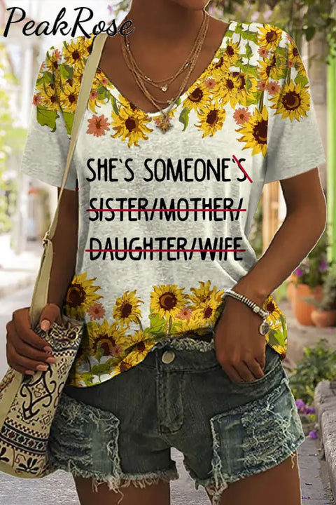 Mother’s Day You Are Yourself Sunflower Women Empowerment V Neck Short Sleeve T-Shirt S / Yellow