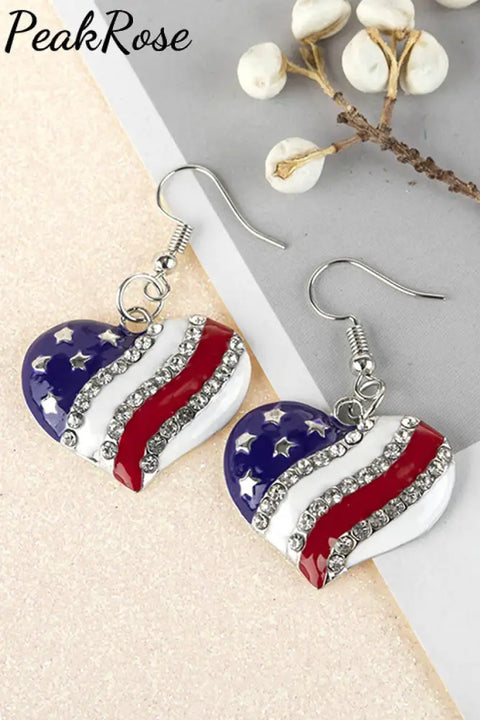 Multicolor Usa Flag Heart Earrings One-Size