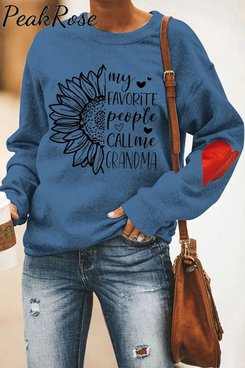 My Favorite People Call Me Grandma Sunflower Heart Print Sweatshirt