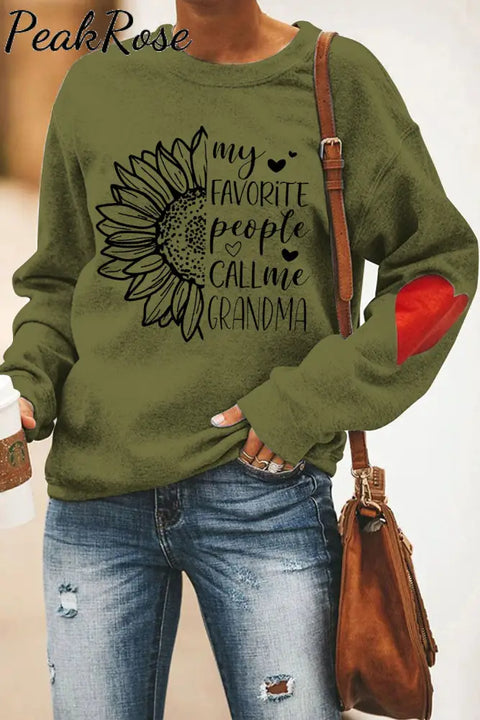 My Favorite People Call Me Grandma Sunflower Heart Print Sweatshirt