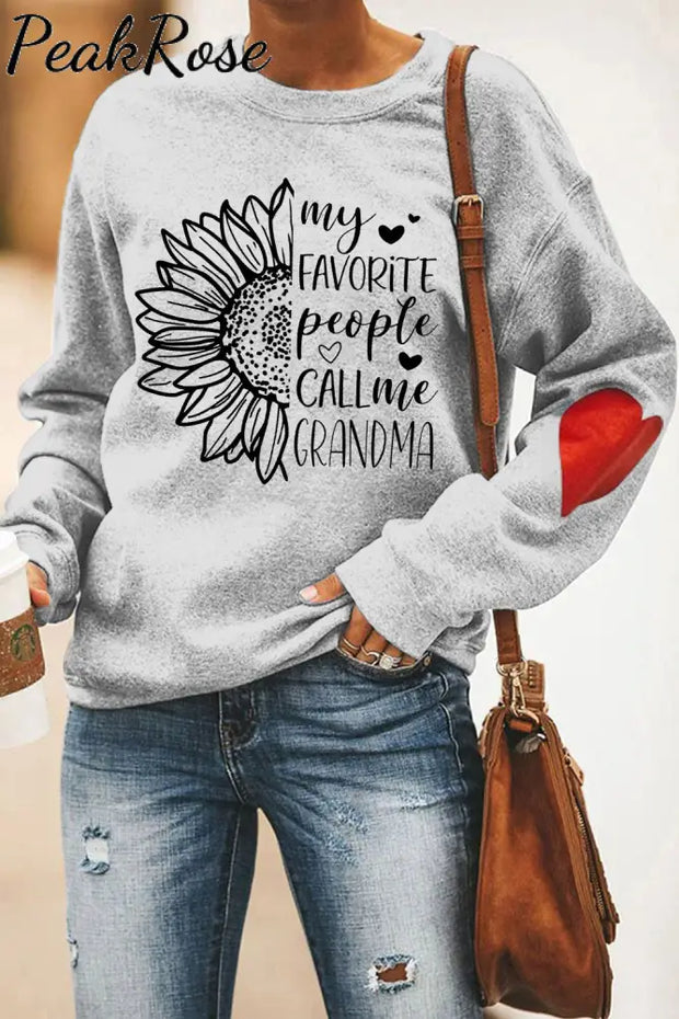 My Favorite People Call Me Grandma Sunflower Heart Print Sweatshirt