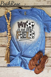 My Heart Is On That Field Soccer Ball Bleached Print T-Shirt Blue / S