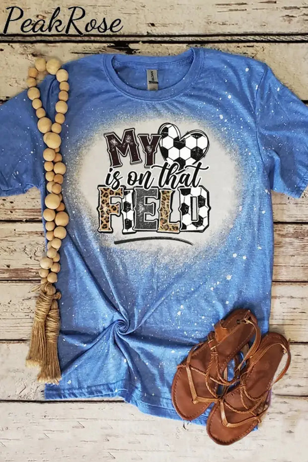 My Heart Is On That Field Soccer Ball Bleached Print T-Shirt Blue / S