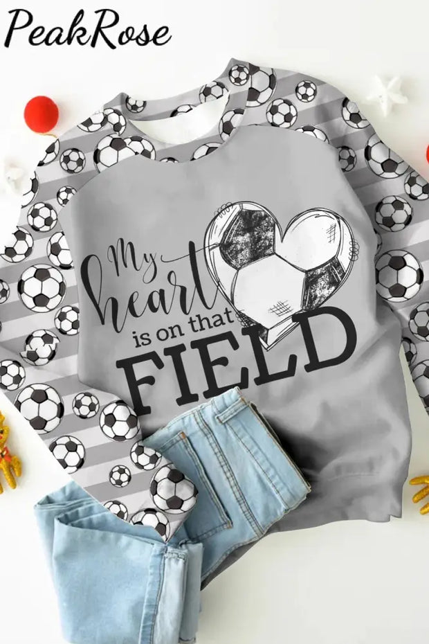 My Heart Is On That Field Soccer Ball Striped Print Sweatshirt