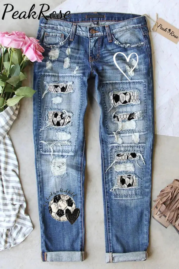 My Heart Is On That Field Soccer Leopard Jeans