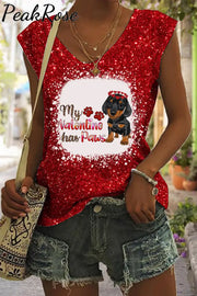 My Valentine Has Paws Print Tank Top S / Red V-Neck