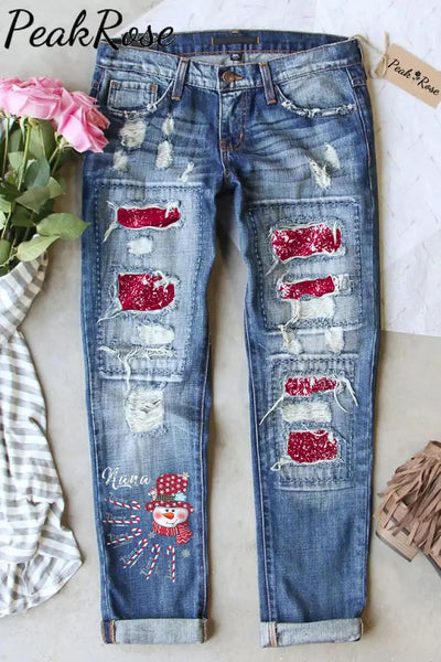 Nana Yeti Print Ripped Jeans