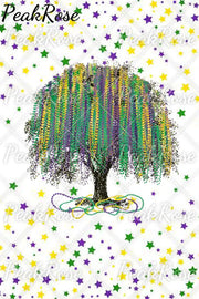 New Orleans Mardi Gras Watercolor Bead Tree Print Off-Shoulder Blouse