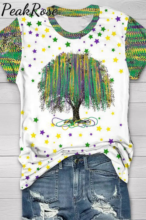 New Orleans Mardi Gras Watercolor Bead Tree Print T-Shirt T-Shirt