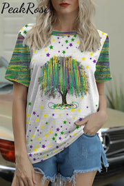 New Orleans Mardi Gras Watercolor Bead Tree Print T-Shirt S / Green T-Shirt