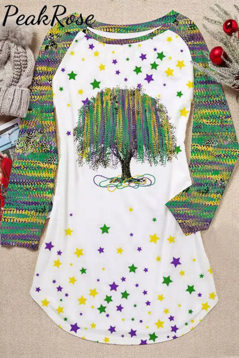 New Orleans Mardi Gras Watercolor Bead Tree Print Tunic