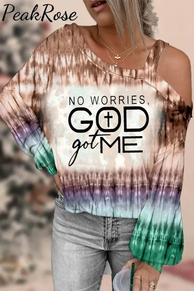 No Worries Got Me Christian Print Off-Shoulder Blouse