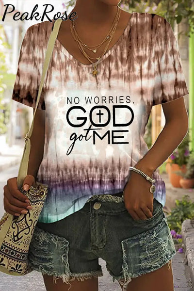 No Worries Got Me Christian Print V-Neck T-Shirt T-Shirt