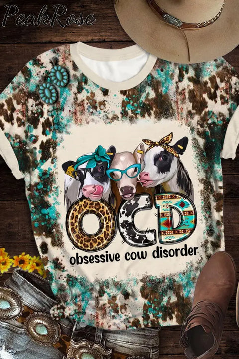 Ocd Obsessive Cow Disorder Western Leopard Print Round Neck T-Shirt T-Shirt