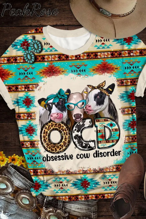 Ocd Obsessive Cow Disorder Western Leopard Print Round Neck T-Shirt T-Shirt